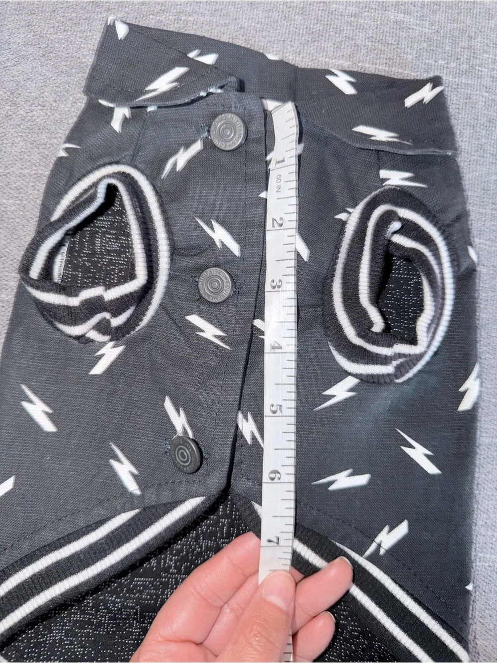 Handmade Dog Jacket Size M – Black Lightning Bolt Print